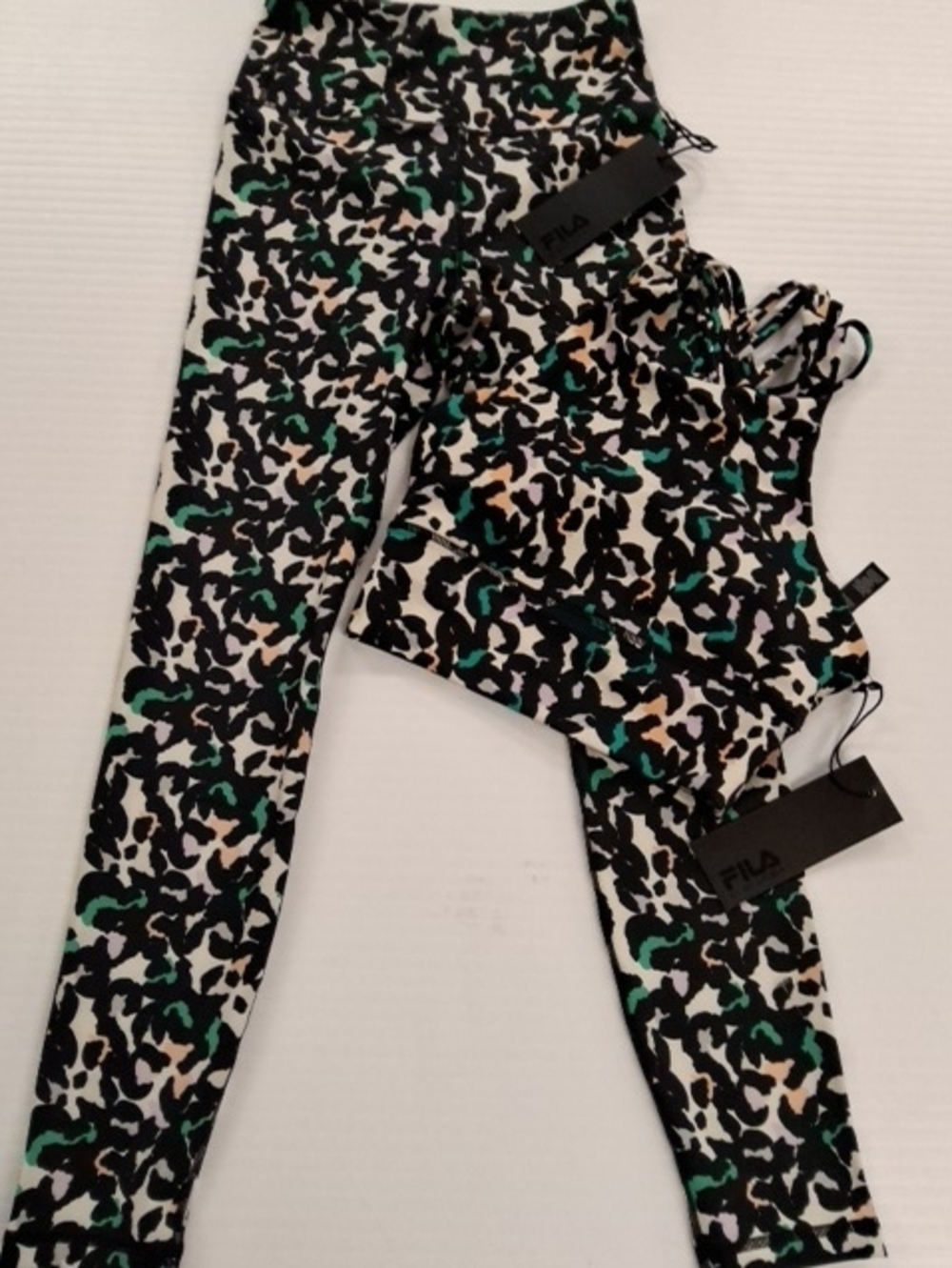 Fila Black, Green & Cream Animal Print Leggings with Matching Sports Bra
